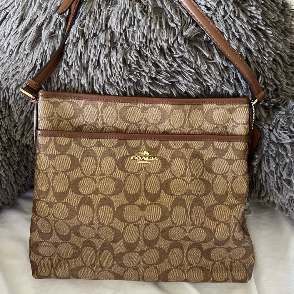 Coach Brown Leather Shoulder Bag with Signature Monogram